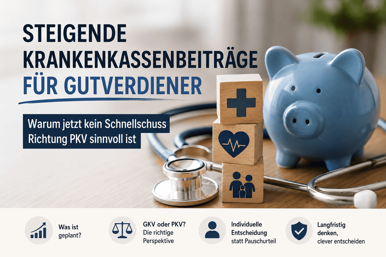 Mehr über den Artikel erfahren Steigende Krankenkassenbeiträge für Gutverdiener: Warum jetzt kein Schnellschuss Richtung PKV sinnvoll ist